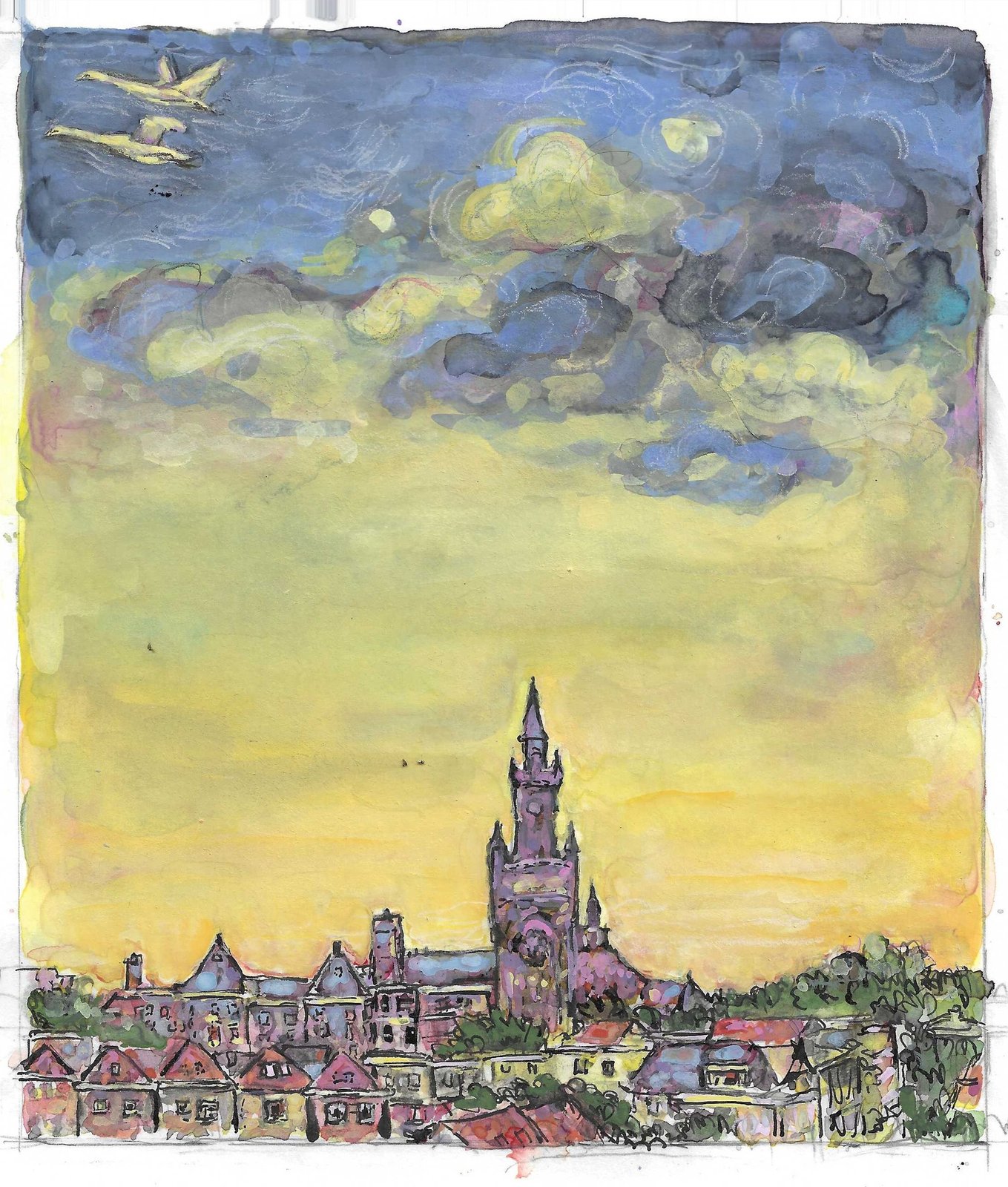 Cityscape with Swans